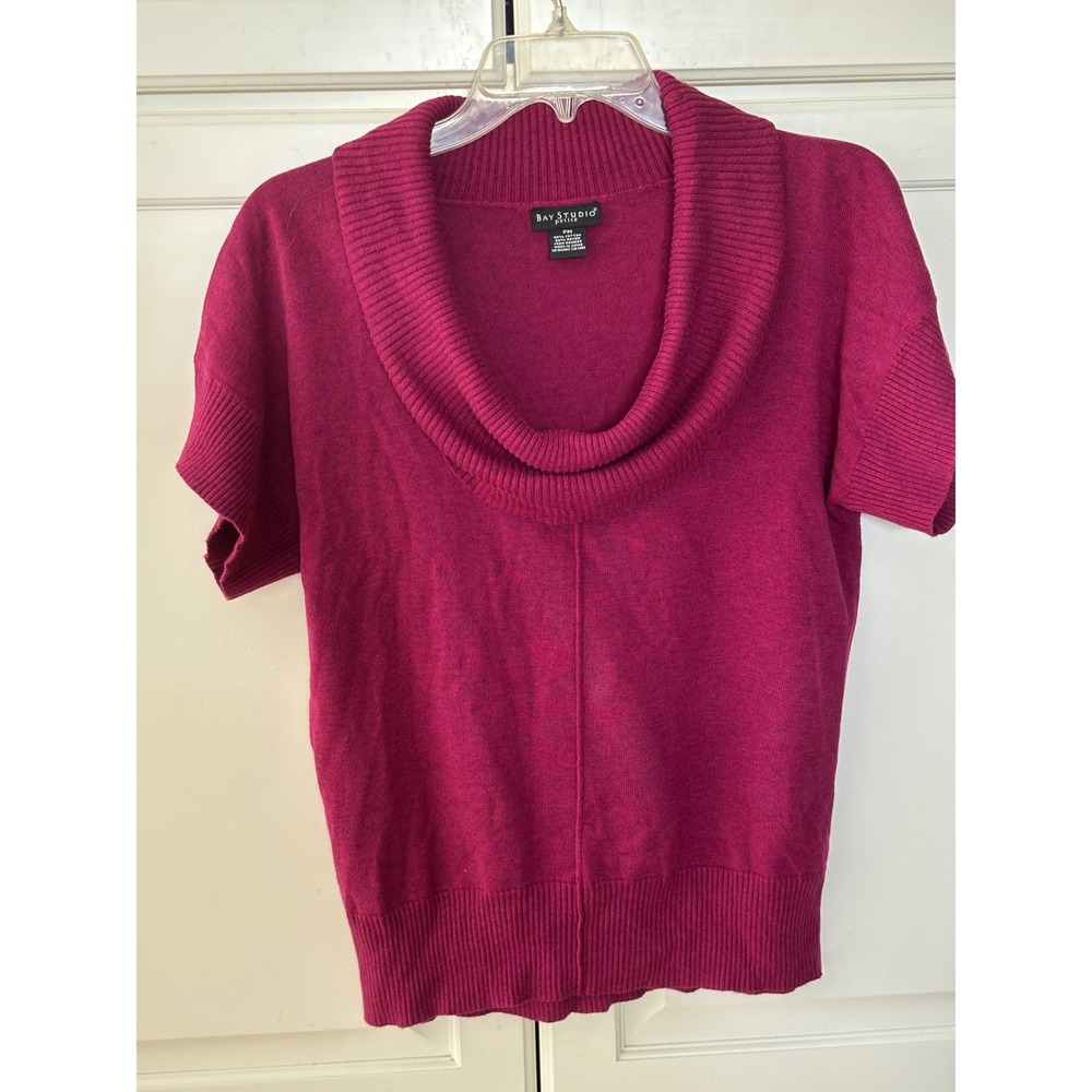 Bay Studio Petite Magenta Pink Cowl Neck Short Sleeve Cotton Bamboo Sweater PM